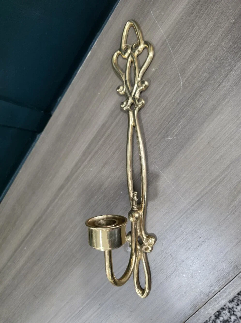Brass Ornate Long Taper Candle Holder Wall Sconce 17'